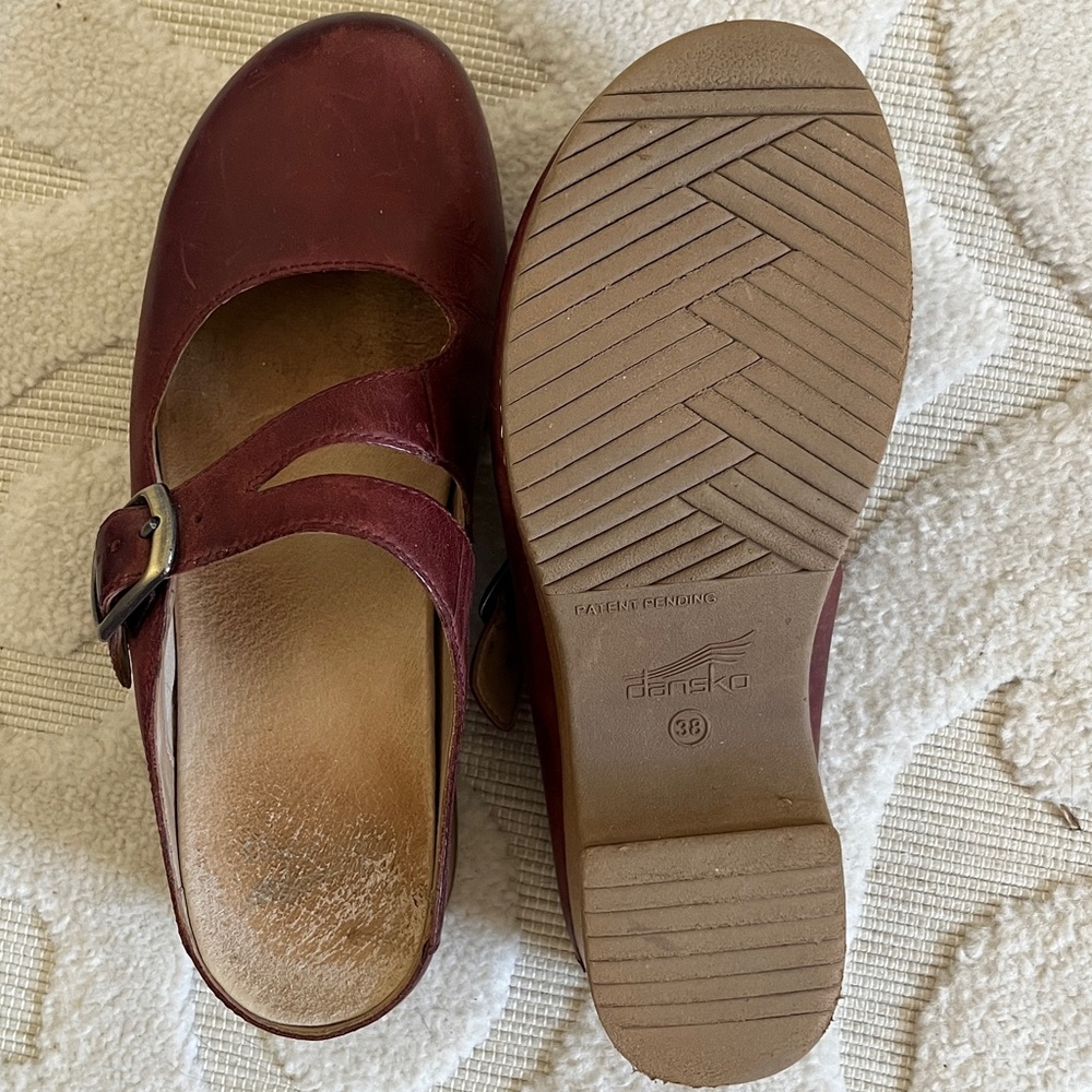 Dansko Women's Burgundy Cordovan Wine Leather Mary Jane Slip-On Britney Clogs 38 - Picture 4 of 4